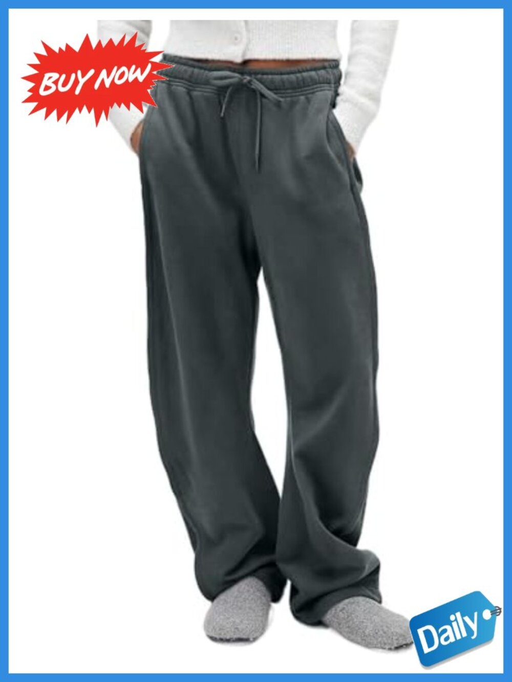 Wide Leg Sweatpants Cotton Blend Fleece Baggy Joggers Pockets Drawstring